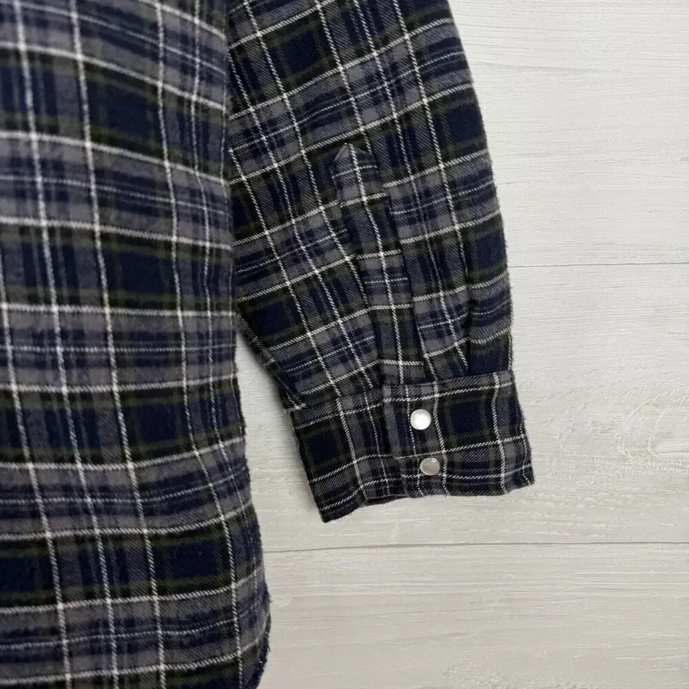 Vtg Klimbers by Kodiak Plaid Jacket Men XL Tall Navy Quilted Shacket Pearl Snaps